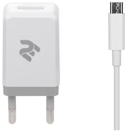 მობილურის დამტენი 2E Wall Charger Set USBx2.1A + Cable MicroUSB, 2.4A, 1m, White